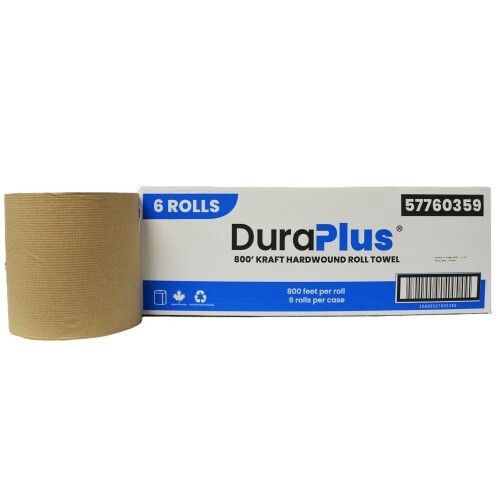 DuraPlus Hardwound Paper Towel, Kraft, 800', 6 Rolls/Case