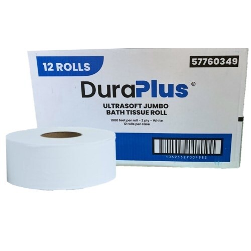 DuraPlus Universal Jumbo Bathroom Tissue, 2-Ply, White, 1000', 12 Rolls/Case, Made in Canada