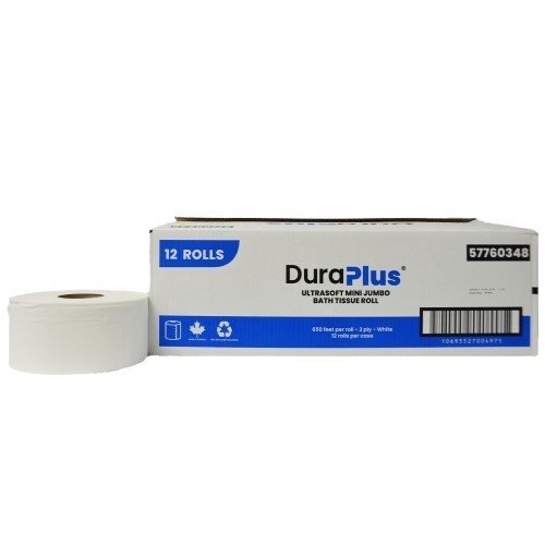 DuraPlusÂ® Mini Jumbo Bathroom Tissue, 2-Ply, White, 650', 12 Rolls/Case